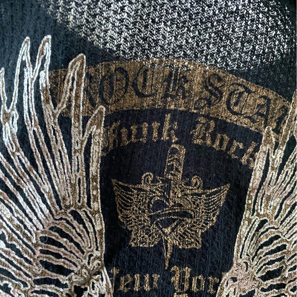 Sheer Knit black long sleeve t-shirt with print - Size Large (fits as a small) - Picture 3 of 5